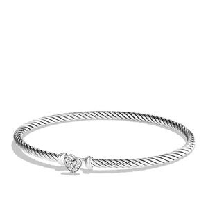 David Yurman Cable Collectibles Heart Bracelet with Diamonds, 3mm size S